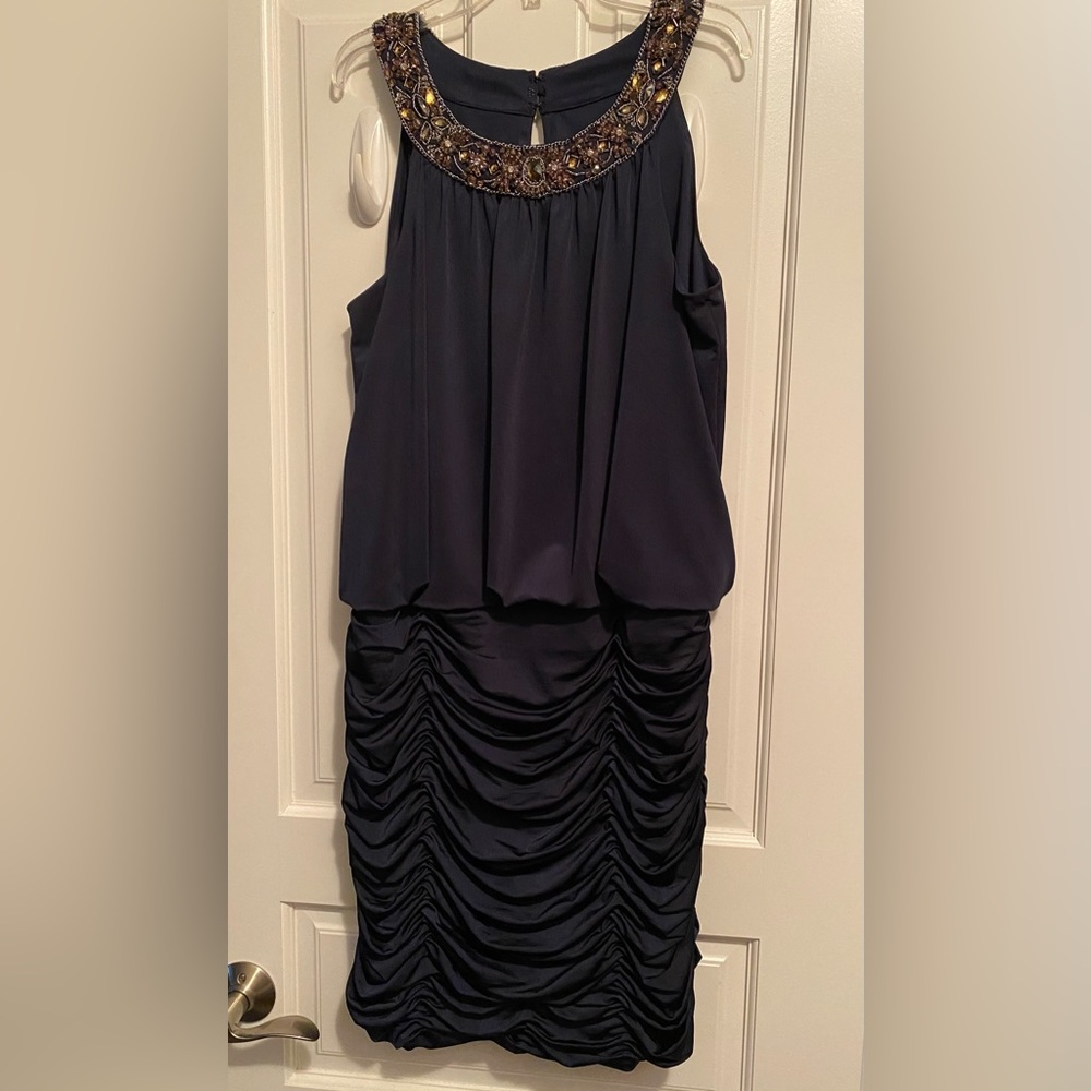 Navy Blue dress with embellished neckline